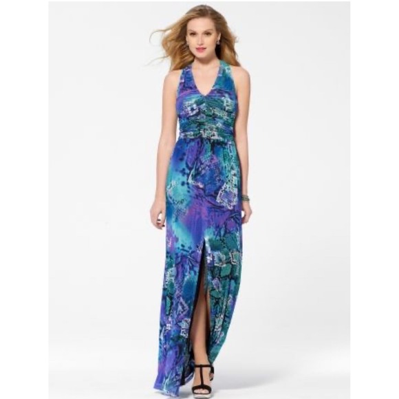 Cache Y2K vintage mesh‎ long animal print maxi dress slit Size XS - Picture 1 of 5
